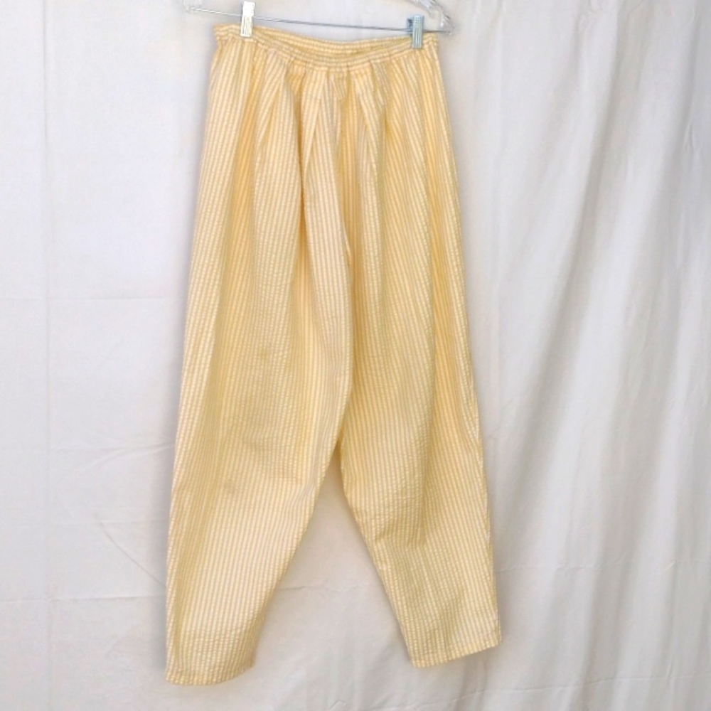 Vintage Handmade Yellow Striped Seersucker Pants L